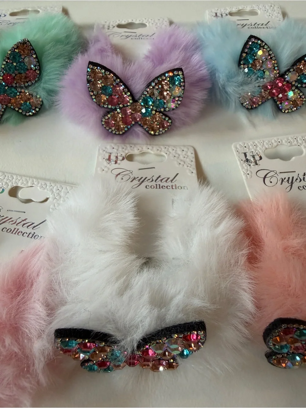 Faux Fur Butterfly Hair Tie w/ Crystal Butterfly Bundle NWT